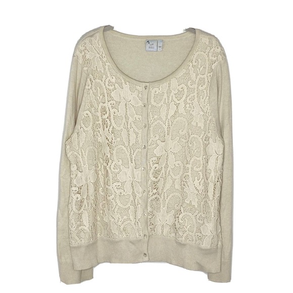 J JIll Delight In The Details Crochet Lace Button Up Cardigan Ivory Size Large - Picture 1 of 6